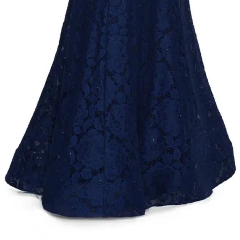 NEW La Femme Navy Blue Lace Mermaid Formal Dress Gown - Picture 4 of 8